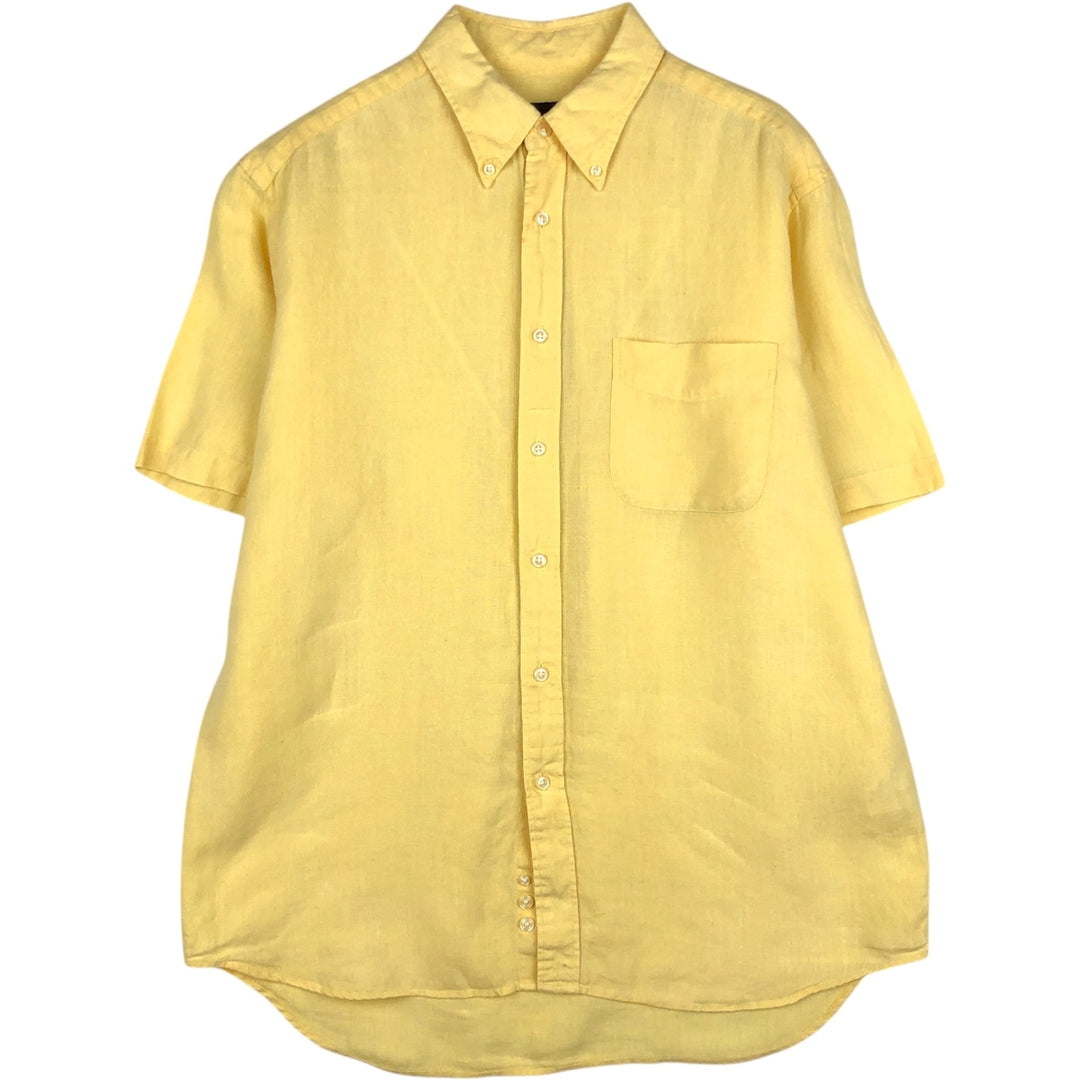 Eddie Bauer short sleeve linen button down shirt, size M for men linen yellow type Vintage Second Hand