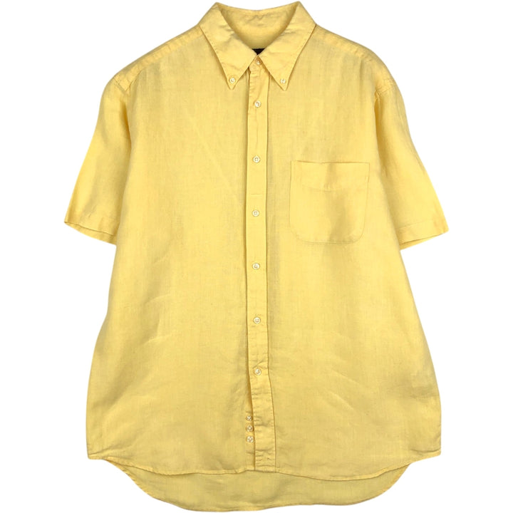 Eddie Bauer short sleeve linen button down shirt, size M for men linen yellow type Vintage Second Hand