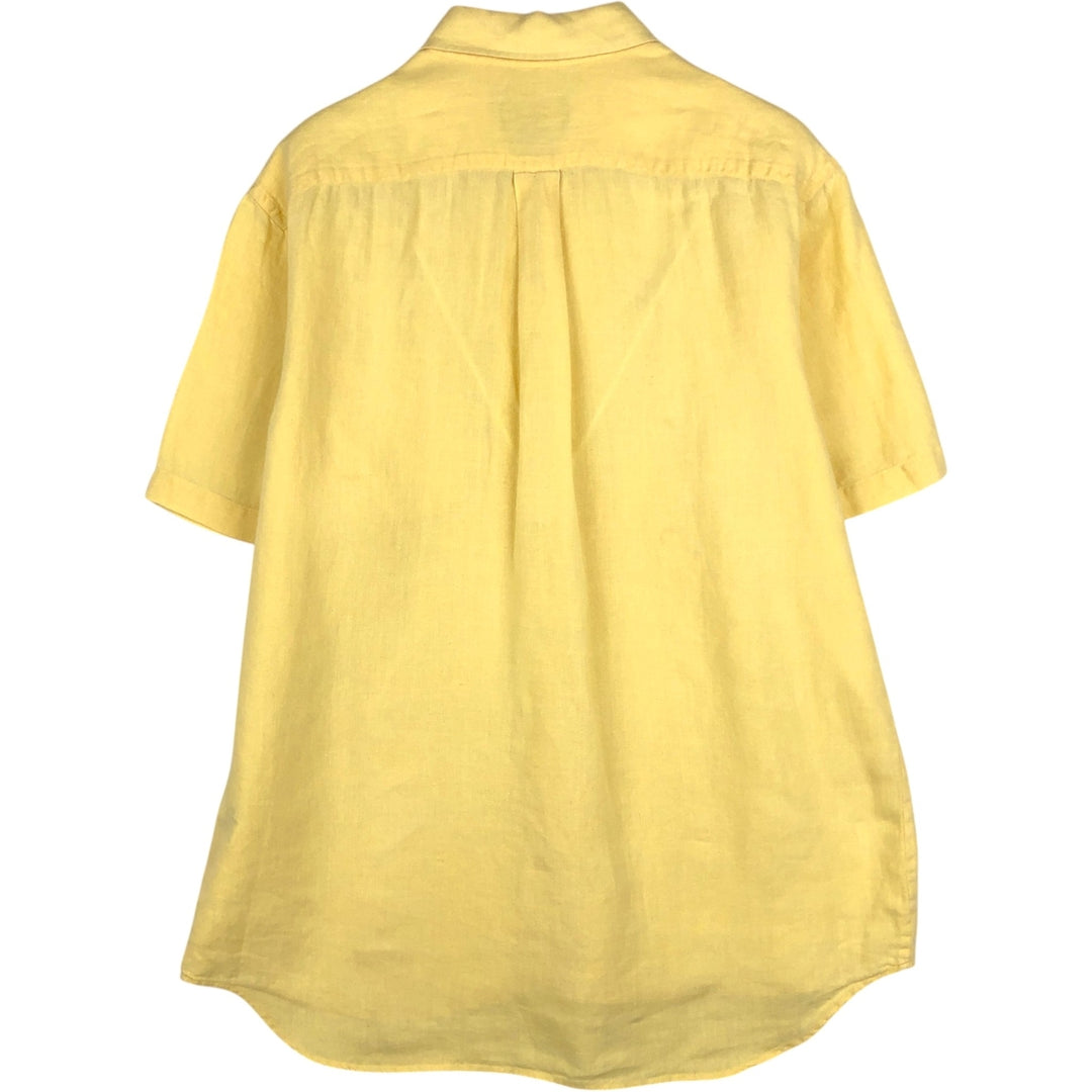 Eddie Bauer short sleeve linen button down shirt, size M for men linen yellow type Vintage Second Hand