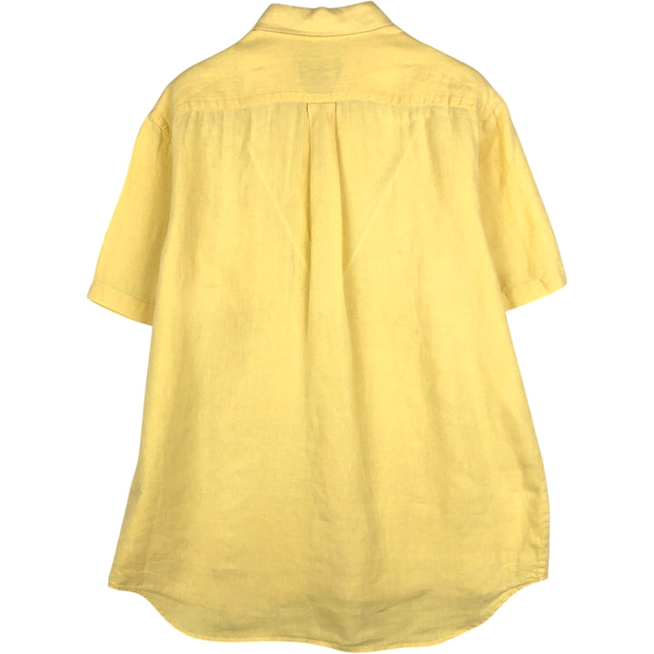 Eddie Bauer short sleeve linen button down shirt, size M for men linen yellow type Vintage Second Hand
