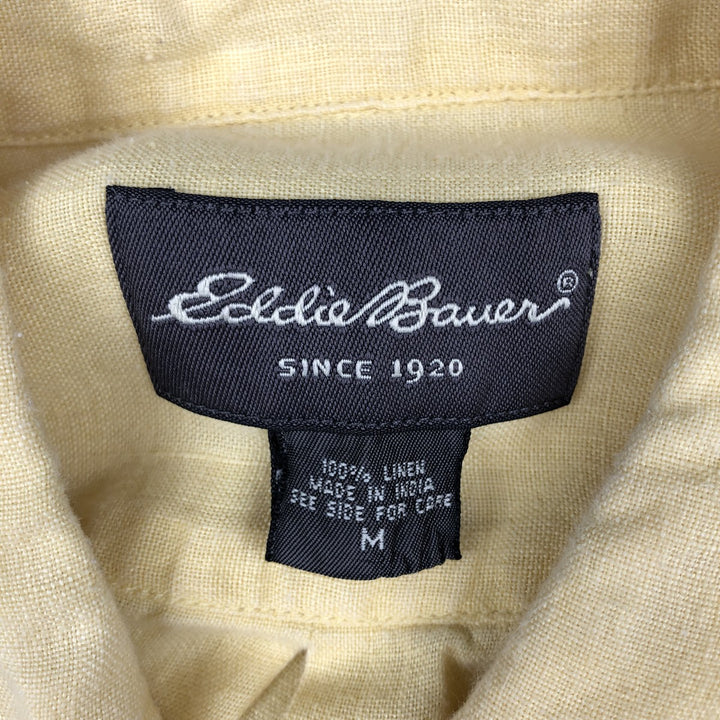 Eddie Bauer short sleeve linen button down shirt, size M for men linen yellow type Vintage Second Hand