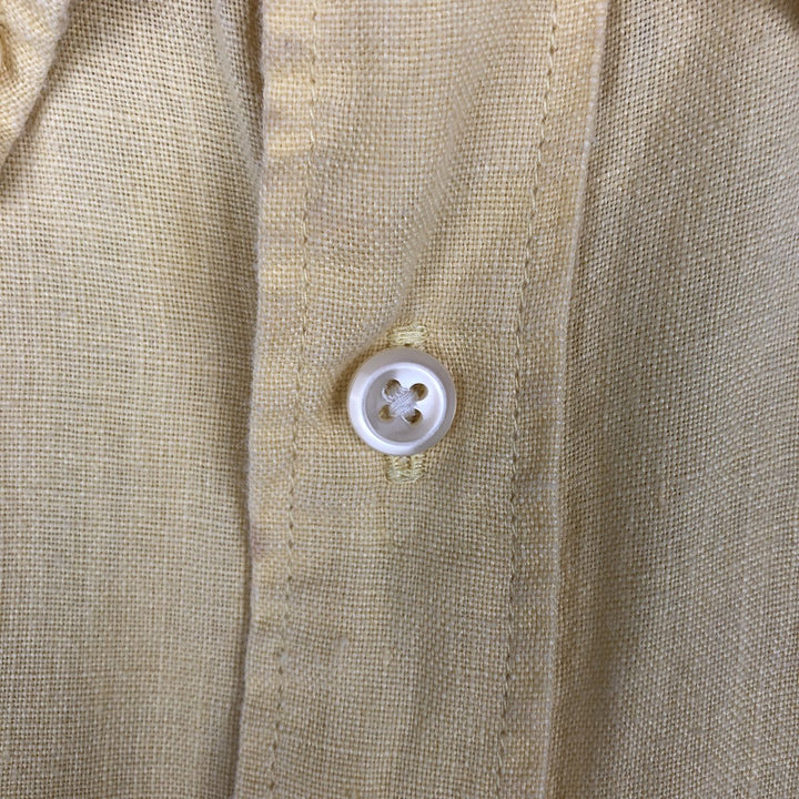 Eddie Bauer short sleeve linen button down shirt, size M for men linen yellow type Vintage Second Hand