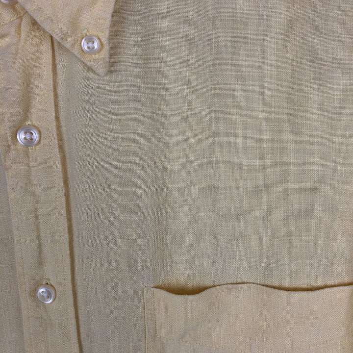 Eddie Bauer short sleeve linen button down shirt, size M for men linen yellow type Vintage Second Hand