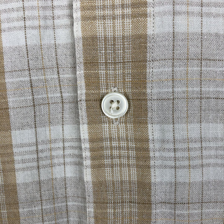 PERRY ELLIS Check Pattern Short-Sleeve Linen Shirt (Men's Size M) linen unbleached Vintage Second Hand