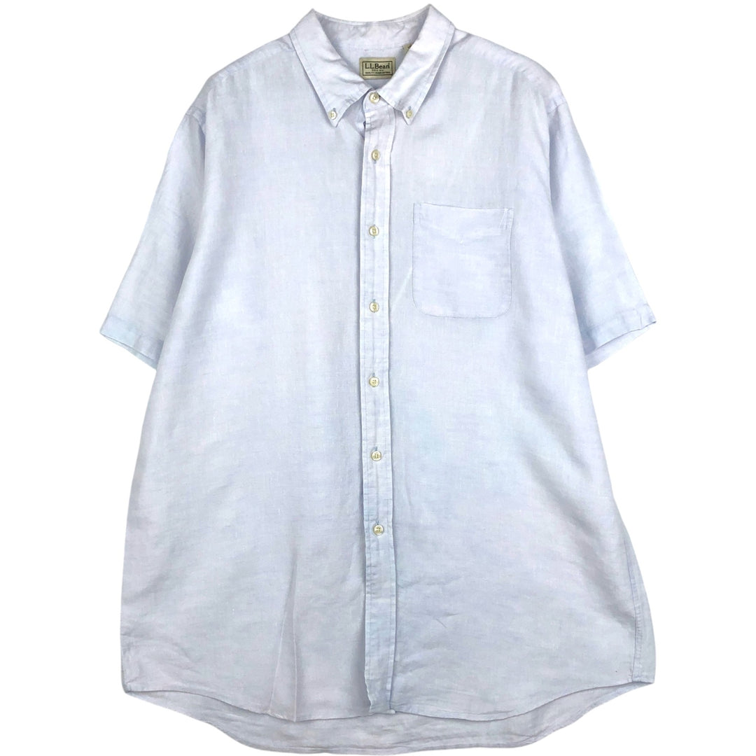 90s-00'S L.L.Bean Short-Sleeve Linen Button-Down Shirt, Men's Size L (Equivalent), Vintage linen white type Vintage Second Hand