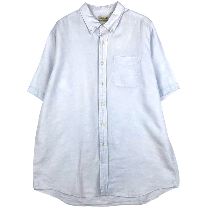 90s-00'S L.L.Bean Short-Sleeve Linen Button-Down Shirt, Men's Size L (Equivalent), Vintage linen white type Vintage Second Hand