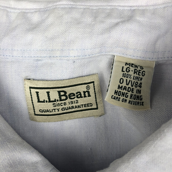 90s-00'S L.L.Bean Short-Sleeve Linen Button-Down Shirt, Men's Size L (Equivalent), Vintage linen white type Vintage Second Hand