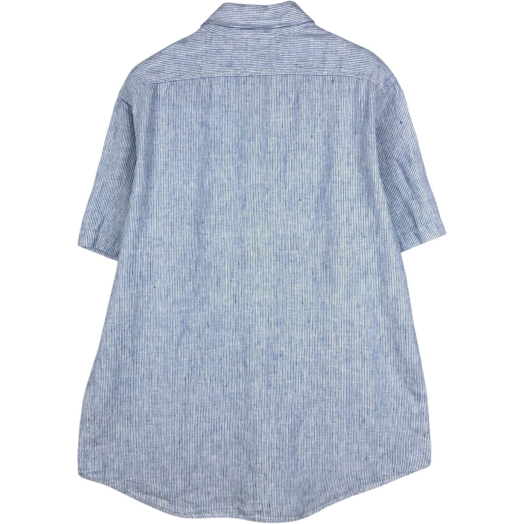 LLBean Stripe Pattern Short-Sleeve Linen Shirt (Men's Size L) linen Blue type light blue Vintage Second Hand