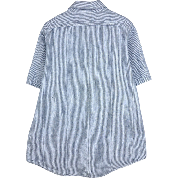 LLBean Stripe Pattern Short-Sleeve Linen Shirt (Men's Size L) linen Blue type light blue Vintage Second Hand