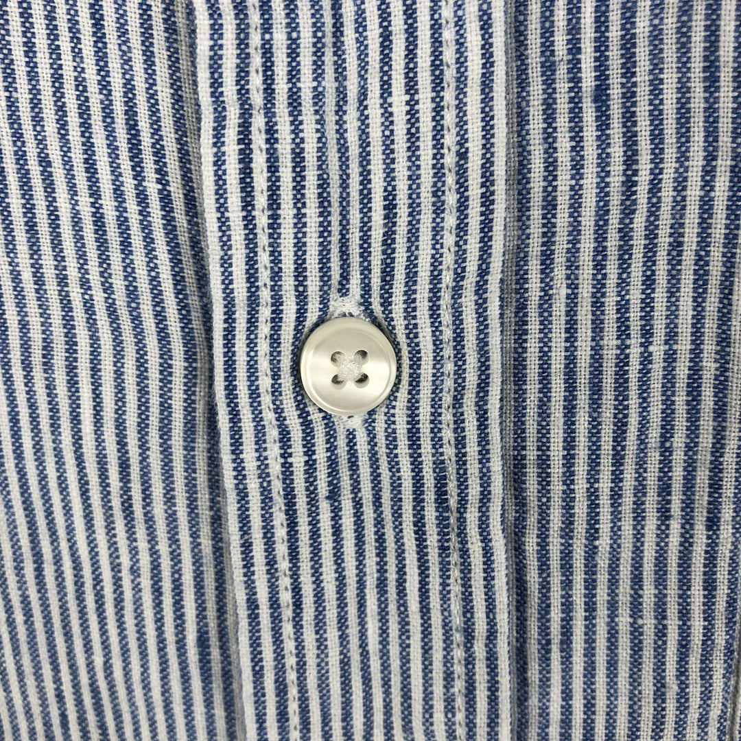 LLBean Stripe Pattern Short-Sleeve Linen Shirt (Men's Size L) linen Blue type light blue Vintage Second Hand
