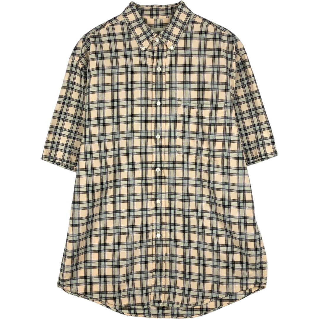 2000'S Eddie Bauer Check Pattern Short-Sleeve Linen Button-Down Shirt, Men's Size M (approx.) linen yellow type Vintage Second Hand
