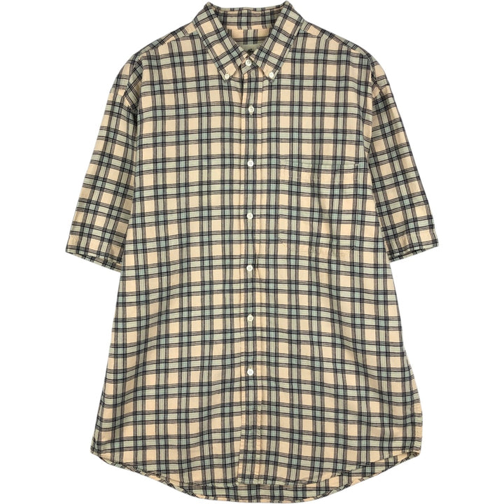2000'S Eddie Bauer Check Pattern Short-Sleeve Linen Button-Down Shirt, Men's Size M (approx.) linen yellow type Vintage Second Hand