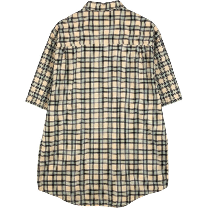 2000'S Eddie Bauer Check Pattern Short-Sleeve Linen Button-Down Shirt, Men's Size M (approx.) linen yellow type Vintage Second Hand