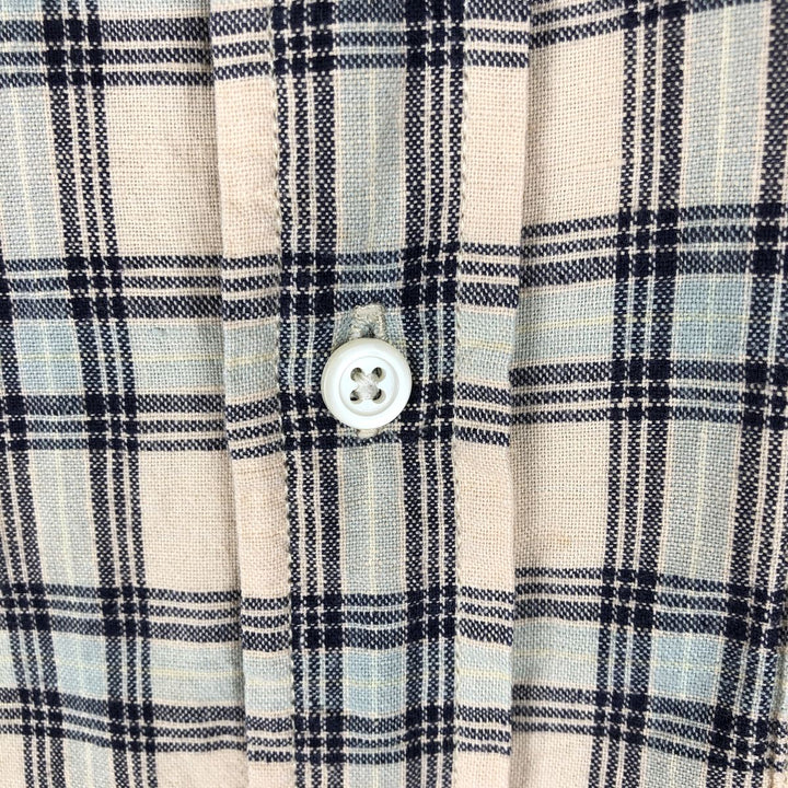 2000'S Eddie Bauer Check Pattern Short-Sleeve Linen Button-Down Shirt, Men's Size M (approx.) linen yellow type Vintage Second Hand