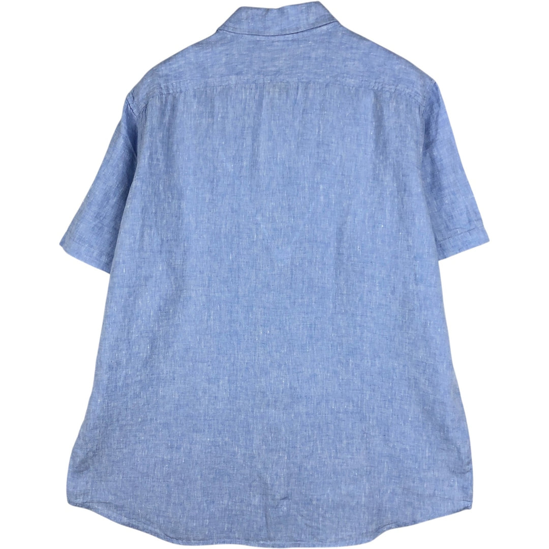 90'S LLBean Short-Sleeve Linen Shirt, Men's Size XL (Equivalent), Vintage linen Blue type light blue Vintage Second Hand