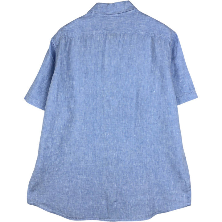 90'S LLBean Short-Sleeve Linen Shirt, Men's Size XL (Equivalent), Vintage linen Blue type light blue Vintage Second Hand