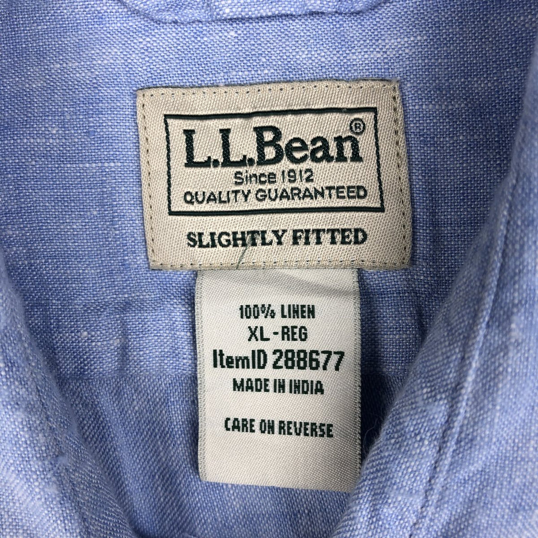 90'S LLBean Short-Sleeve Linen Shirt, Men's Size XL (Equivalent), Vintage linen Blue type light blue Vintage Second Hand