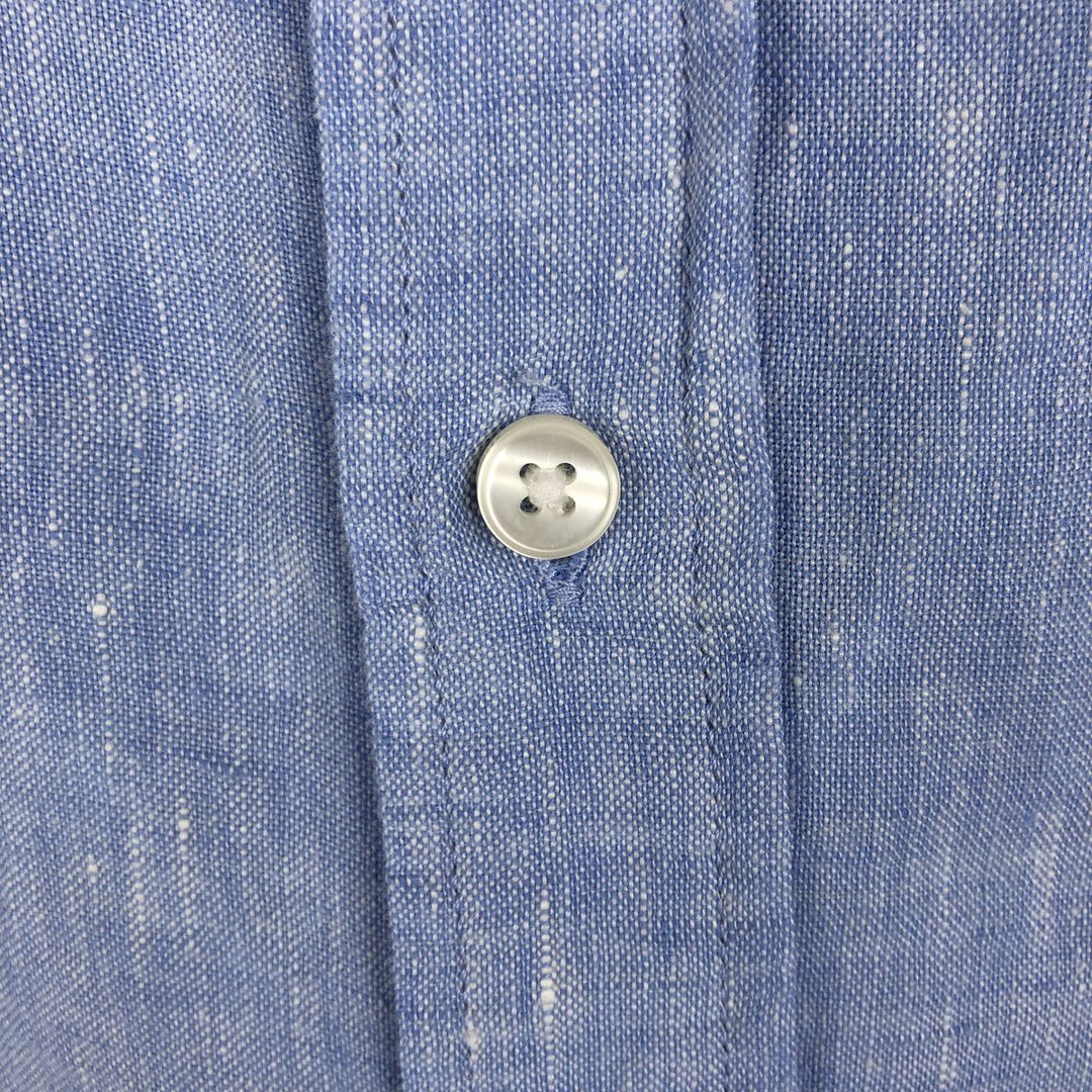 90'S LLBean Short-Sleeve Linen Shirt, Men's Size XL (Equivalent), Vintage linen Blue type light blue Vintage Second Hand