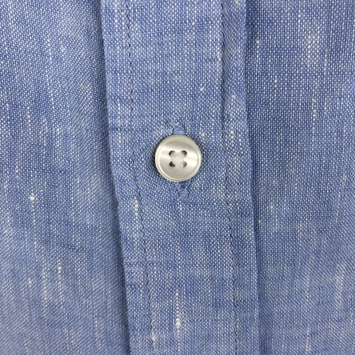 90'S LLBean Short-Sleeve Linen Shirt, Men's Size XL (Equivalent), Vintage linen Blue type light blue Vintage Second Hand