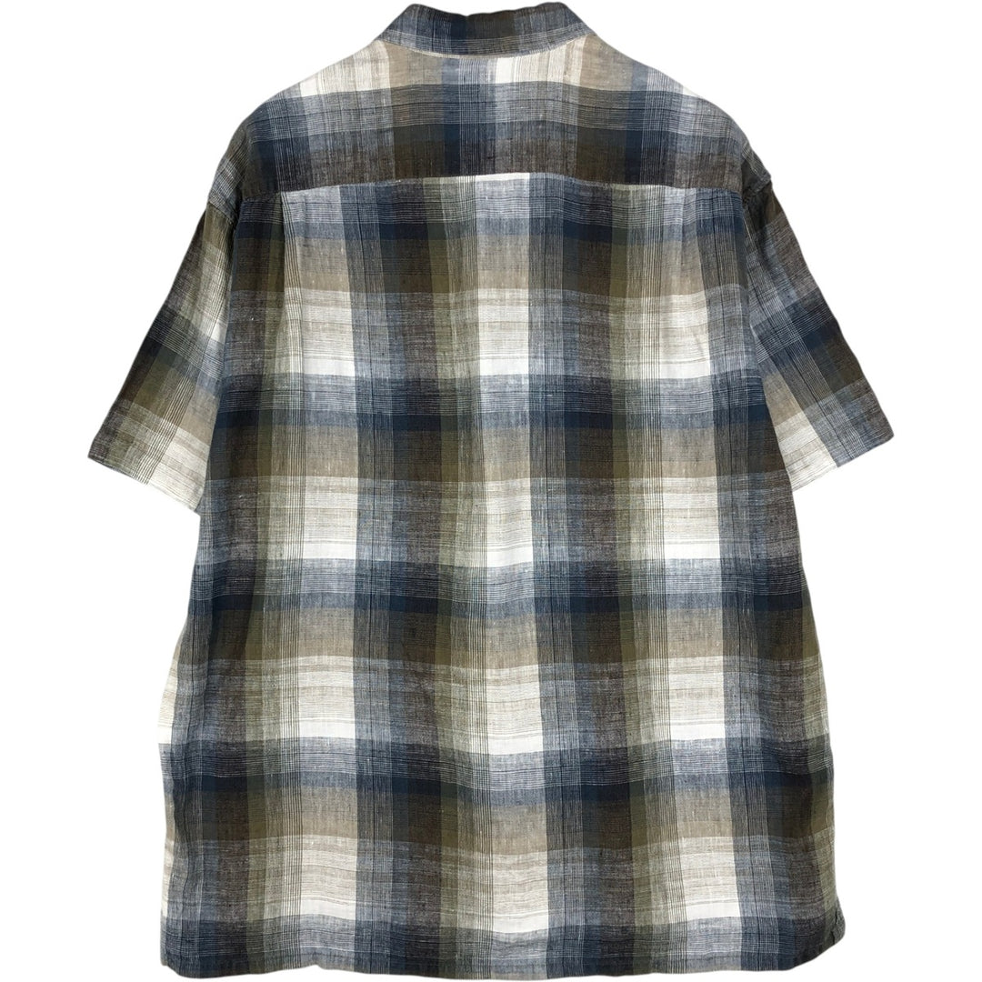 Nautica Check Pattern Ombre Check Short-Sleeve Linen Shirt Box Shirt Men's XL Equivalent linen Blue type light blue Vintage Second Hand