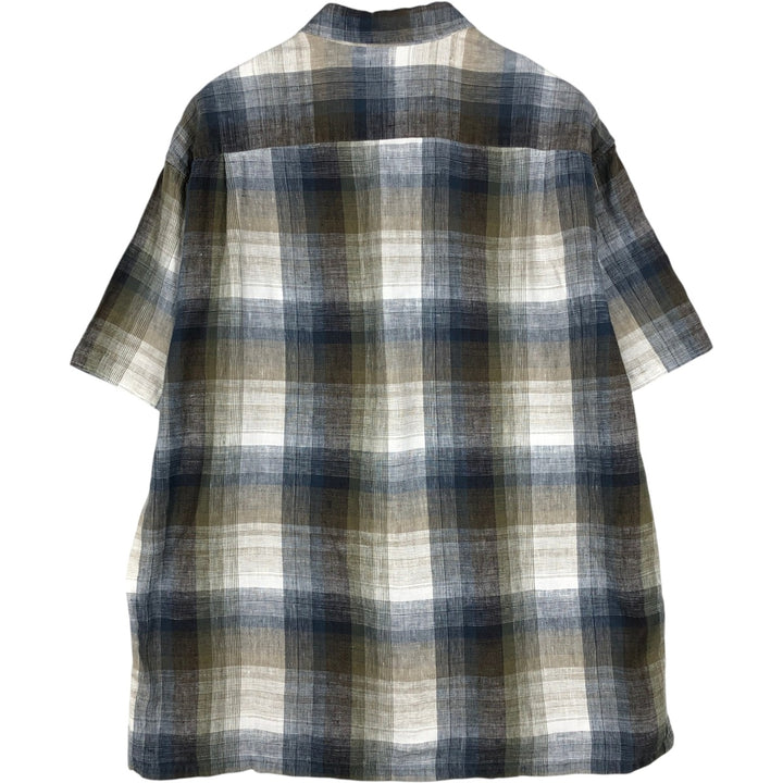 Nautica Check Pattern Ombre Check Short-Sleeve Linen Shirt Box Shirt Men's XL Equivalent linen Blue type light blue Vintage Second Hand