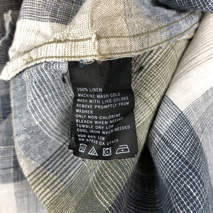 Nautica Check Pattern Ombre Check Short-Sleeve Linen Shirt Box Shirt Men's XL Equivalent linen Blue type light blue Vintage Second Hand