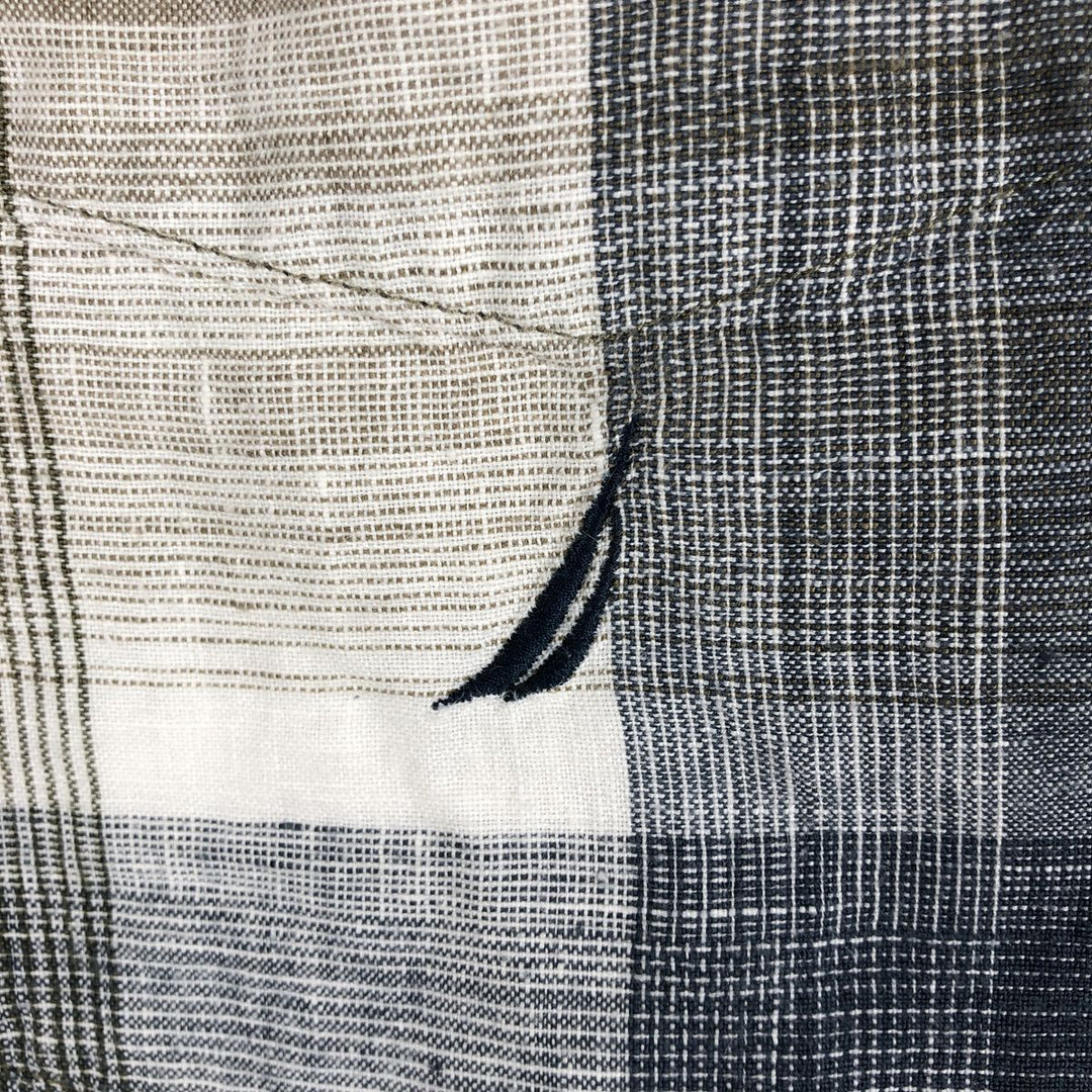 Nautica Check Pattern Ombre Check Short-Sleeve Linen Shirt Box Shirt Men's XL Equivalent linen Blue type light blue Vintage Second Hand