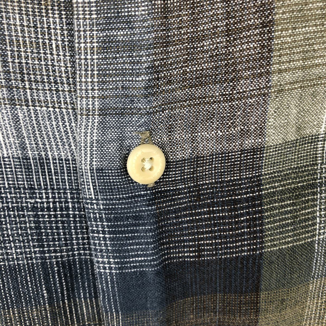 Nautica Check Pattern Ombre Check Short-Sleeve Linen Shirt Box Shirt Men's XL Equivalent linen Blue type light blue Vintage Second Hand