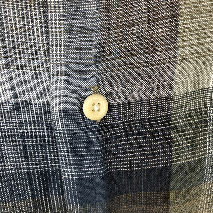 Nautica Check Pattern Ombre Check Short-Sleeve Linen Shirt Box Shirt Men's XL Equivalent linen Blue type light blue Vintage Second Hand