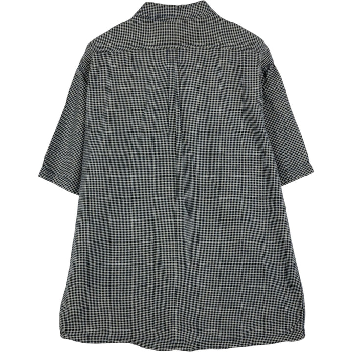 90'S Calvin Klein check pattern short-sleeved cotton x linen box shirt, men's size XL equivalent. linen navy blue type Vintage Second Hand