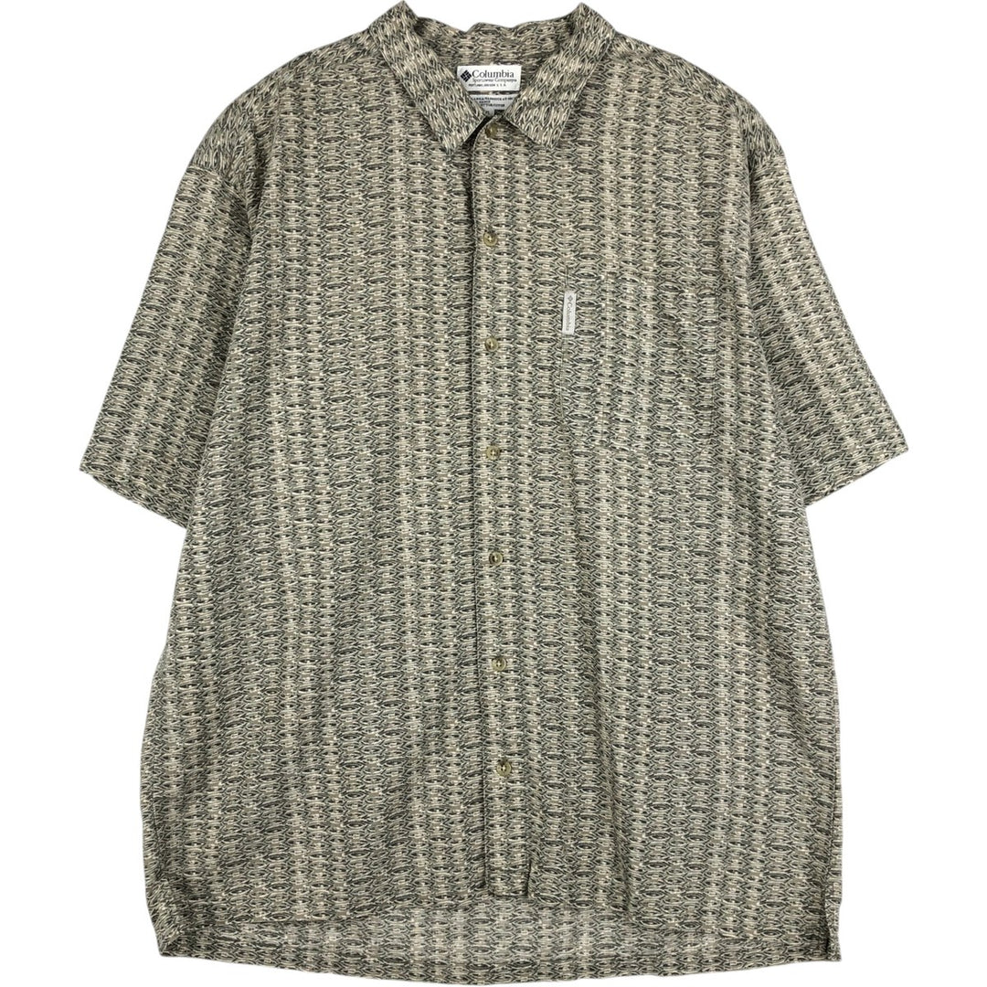 2000'S Columbia all-over print short-sleeved cotton x ramie box shirt, men's size XL equivalent. Lamy Khaki type Vintage Second Hand
