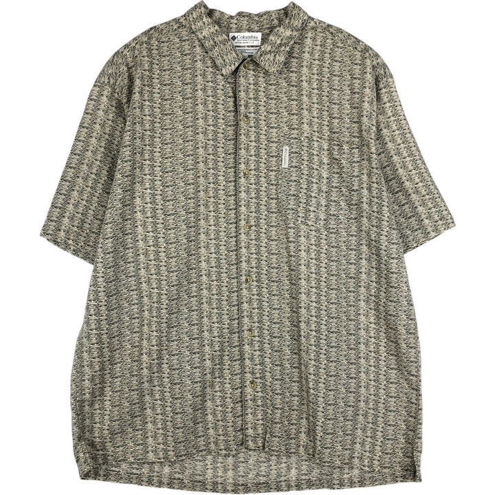 2000'S Columbia all-over print short-sleeved cotton x ramie box shirt, men's size XL equivalent. Lamy Khaki type Vintage Second Hand