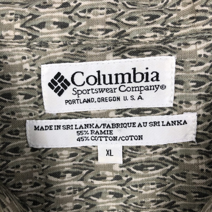 2000'S Columbia all-over print short-sleeved cotton x ramie box shirt, men's size XL equivalent. Lamy Khaki type Vintage Second Hand