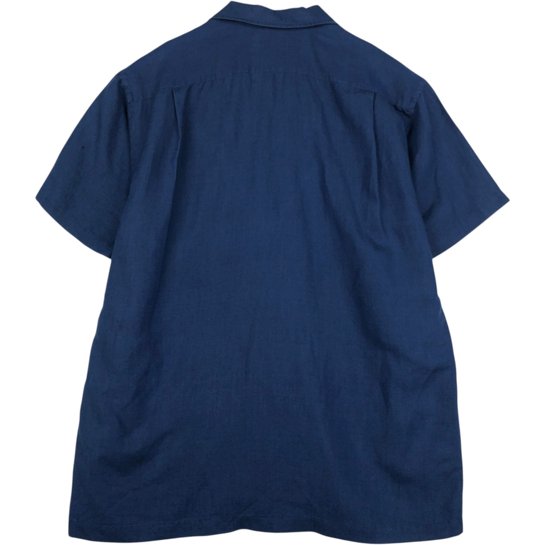 NAUTICA Short Sleeve Open Collar Rayon and Linen Box Shirt, Men's Size L linen navy blue type Vintage Second Hand