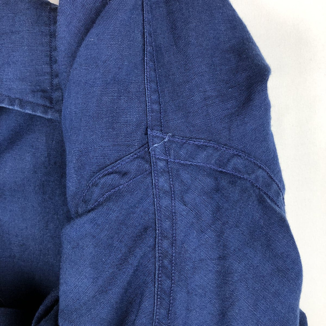 NAUTICA Short Sleeve Open Collar Rayon and Linen Box Shirt, Men's Size L linen navy blue type Vintage Second Hand