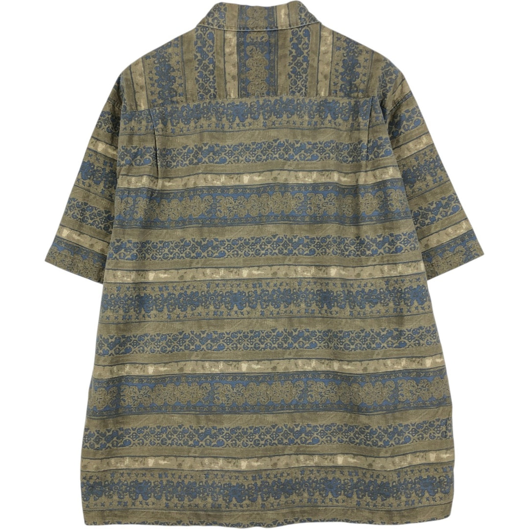 2000'S Eddie Bauer all-over print short-sleeved linen shirt, boxy fit, men's size L (approx.) linen Khaki type Vintage Second Hand