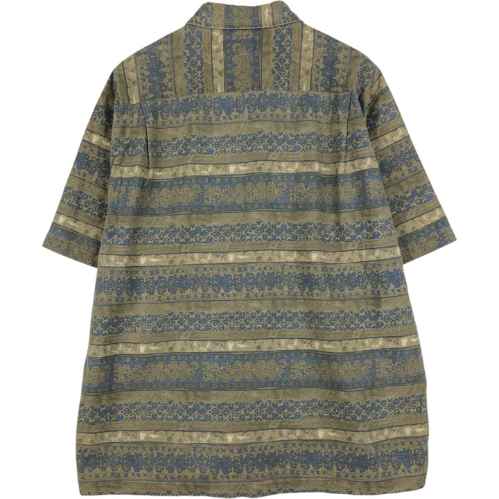 2000'S Eddie Bauer all-over print short-sleeved linen shirt, boxy fit, men's size L (approx.) linen Khaki type Vintage Second Hand