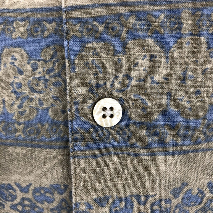 2000'S Eddie Bauer all-over print short-sleeved linen shirt, boxy fit, men's size L (approx.) linen Khaki type Vintage Second Hand