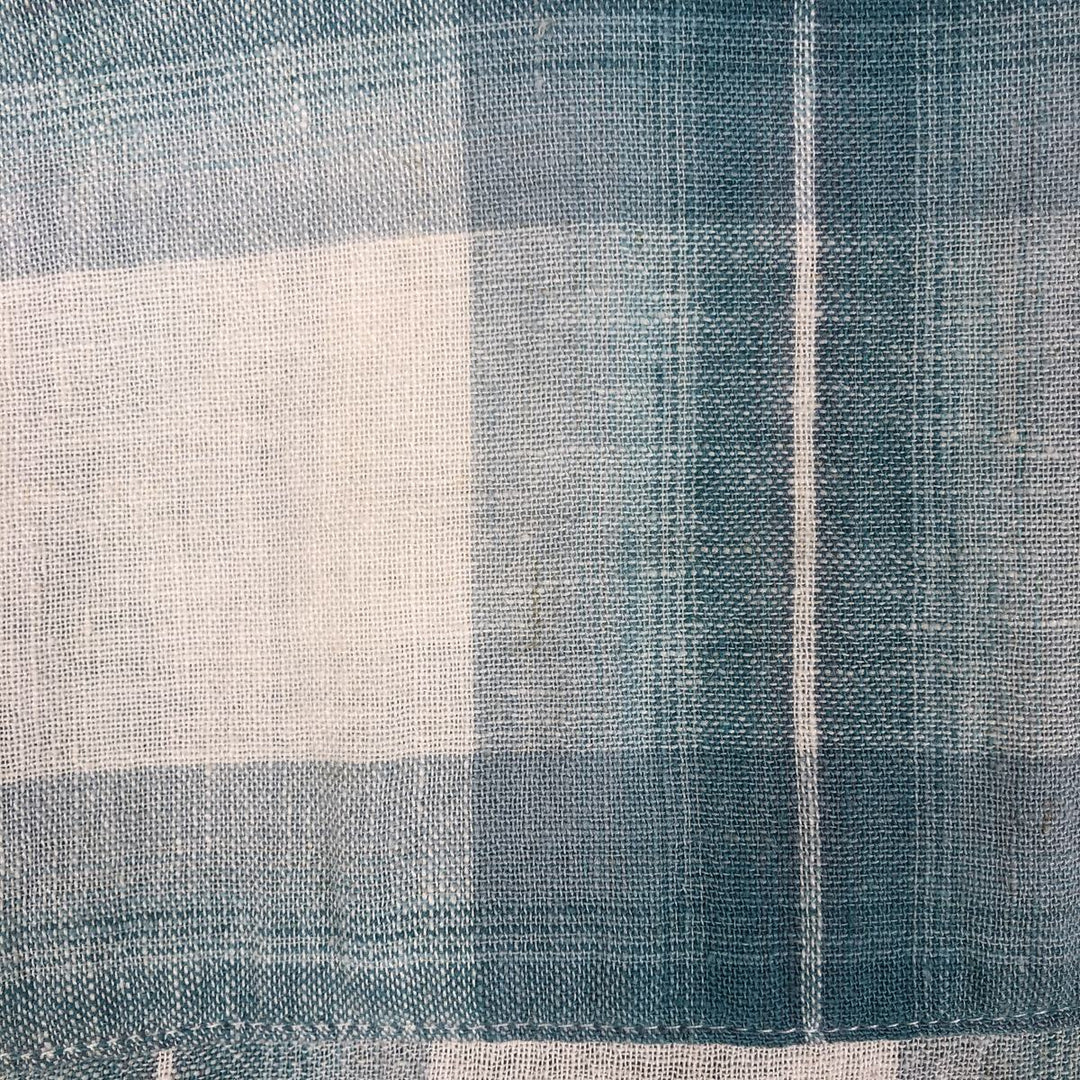 Haggar Washable Linen Check Pattern Short-Sleeve Open Collar Rayon x Linen Box Shirt (Men's Size L) linen Blue type light blue Vintage Second Hand