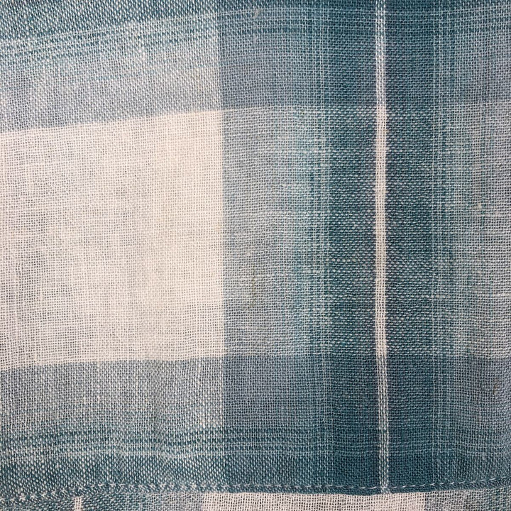 Haggar Washable Linen Check Pattern Short-Sleeve Open Collar Rayon x Linen Box Shirt (Men's Size L) linen Blue type light blue Vintage Second Hand