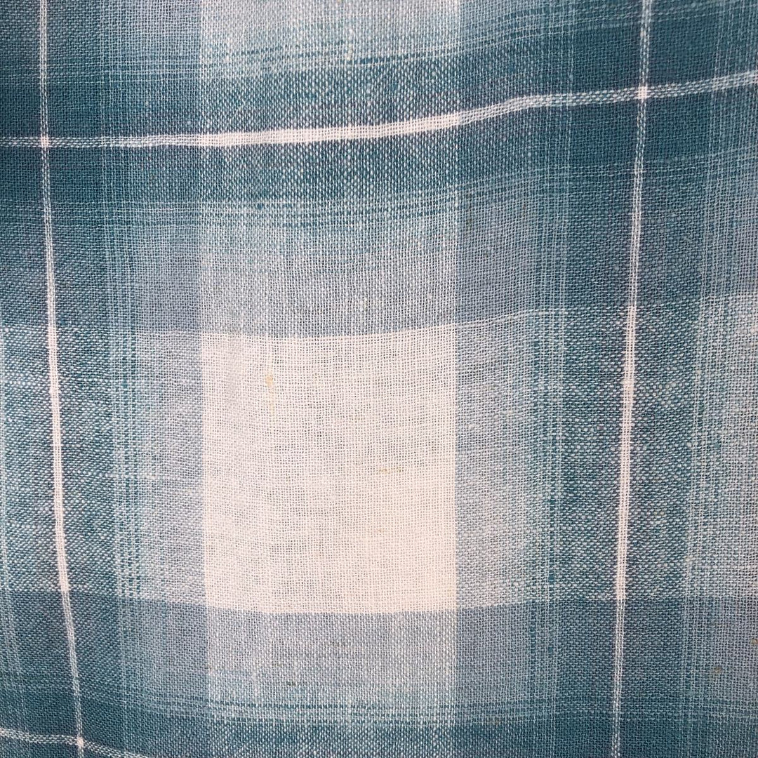 Haggar Washable Linen Check Pattern Short-Sleeve Open Collar Rayon x Linen Box Shirt (Men's Size L) linen Blue type light blue Vintage Second Hand