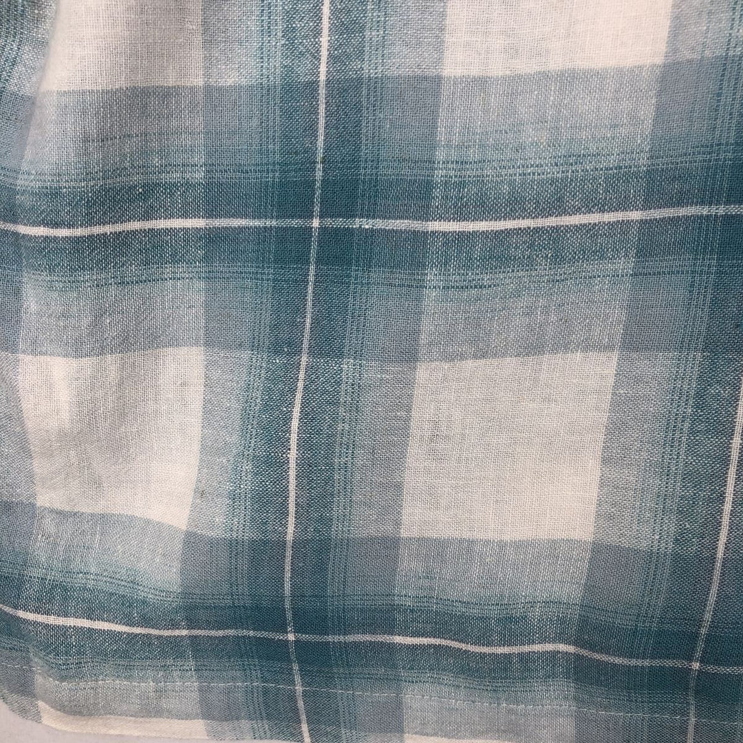 Haggar Washable Linen Check Pattern Short-Sleeve Open Collar Rayon x Linen Box Shirt (Men's Size L) linen Blue type light blue Vintage Second Hand