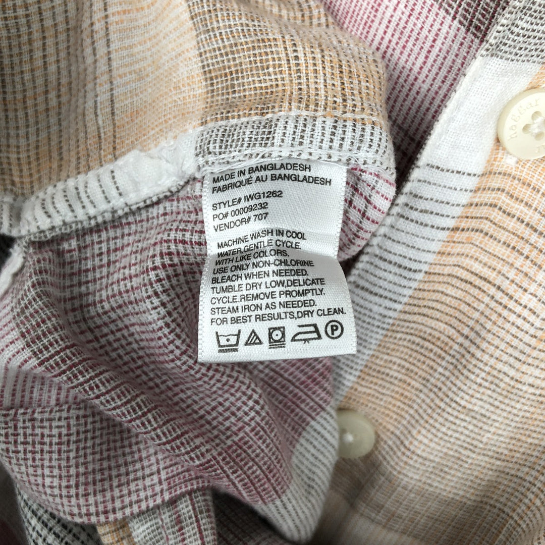 Haggar Washable Linen Check Pattern Short-Sleeve Open Collar Rayon x Linen Shirt, Boxy Shirt, Men's Size M (approx.) linen orange type Vintage Second Hand