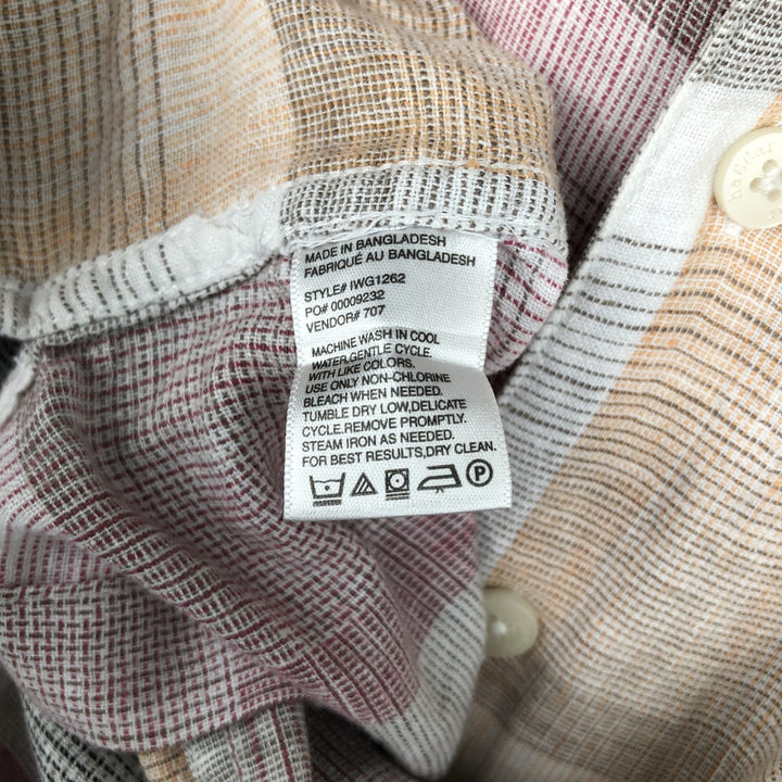 Haggar Washable Linen Check Pattern Short-Sleeve Open Collar Rayon x Linen Shirt, Boxy Shirt, Men's Size M (approx.) linen orange type Vintage Second Hand