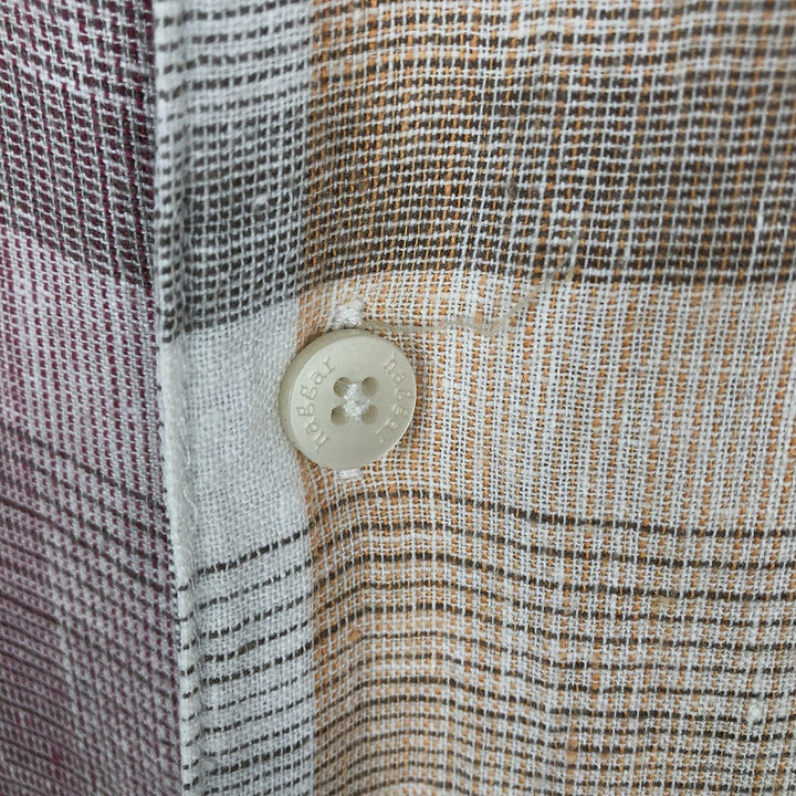 Haggar Washable Linen Check Pattern Short-Sleeve Open Collar Rayon x Linen Shirt, Boxy Shirt, Men's Size M (approx.) linen orange type Vintage Second Hand