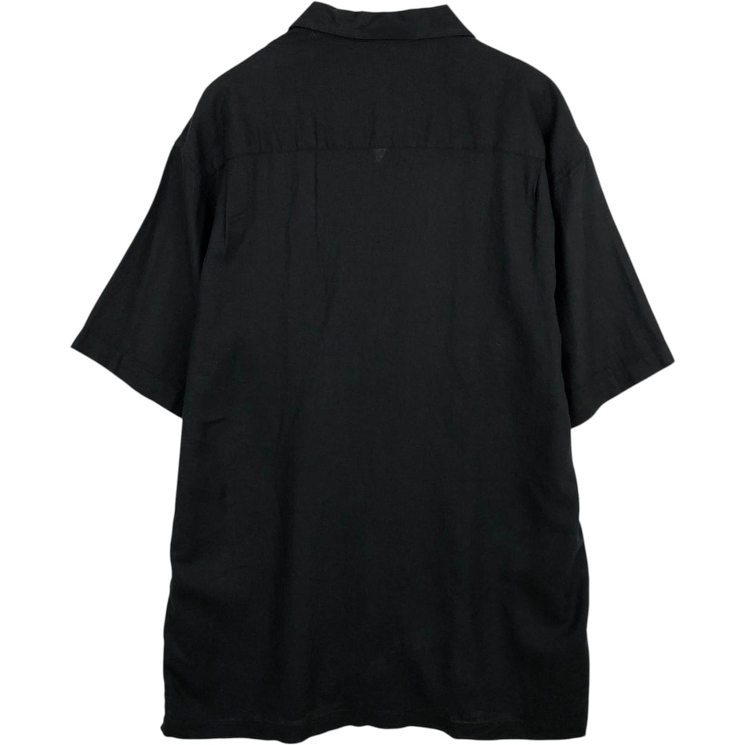 Haggar Washable Linen Two-Tone Short-Sleeve Open-Collar Rayon x Linen Box Shirt (Men's Size L) linen black type Vintage Second Hand