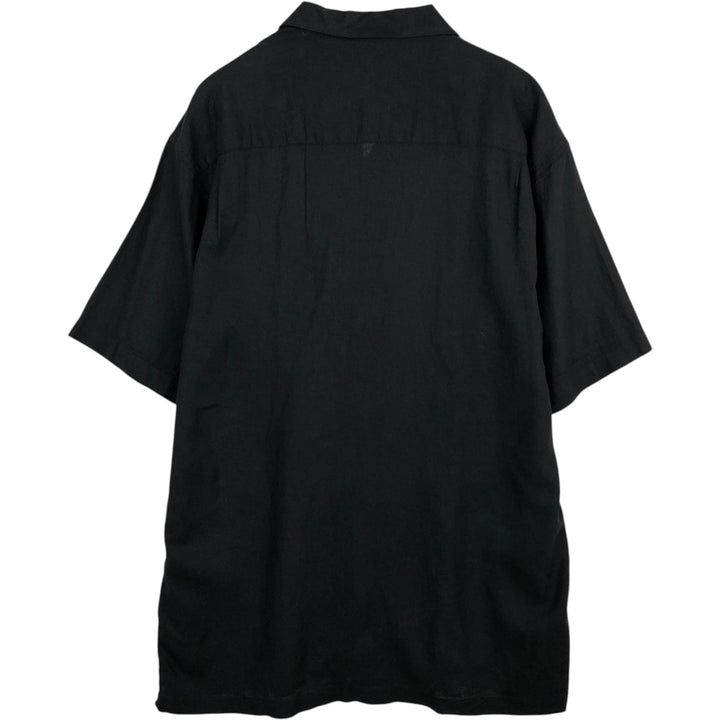 Haggar Washable Linen Two-Tone Short-Sleeve Open-Collar Rayon x Linen Box Shirt (Men's Size L) linen black type Vintage Second Hand