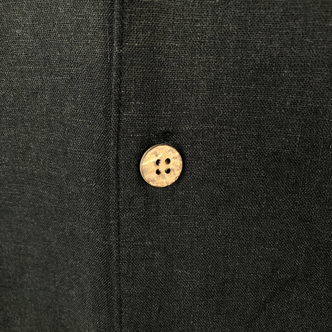 Haggar Washable Linen Two-Tone Short-Sleeve Open-Collar Rayon x Linen Box Shirt (Men's Size L) linen black type Vintage Second Hand
