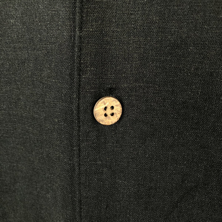 Haggar Washable Linen Two-Tone Short-Sleeve Open-Collar Rayon x Linen Box Shirt (Men's Size L) linen black type Vintage Second Hand