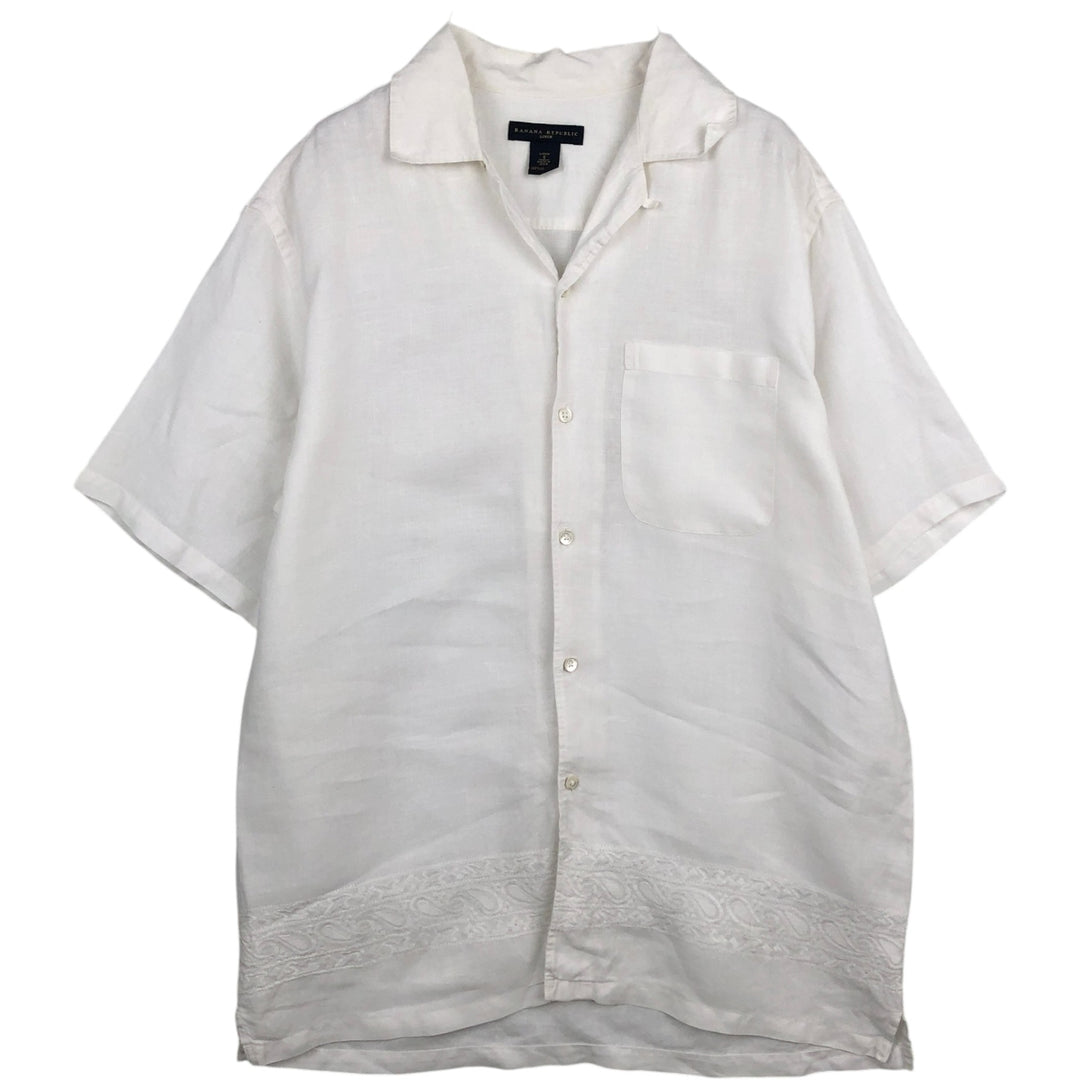 Banana Republic Linen Short-Sleeve Open-Collar Box Shirt (Men's Size S) linen white type Vintage Second Hand